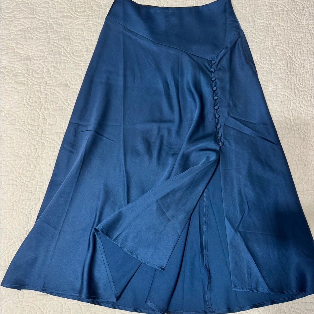 Banana Republic Blue Midi A-Line Skirt with Slit